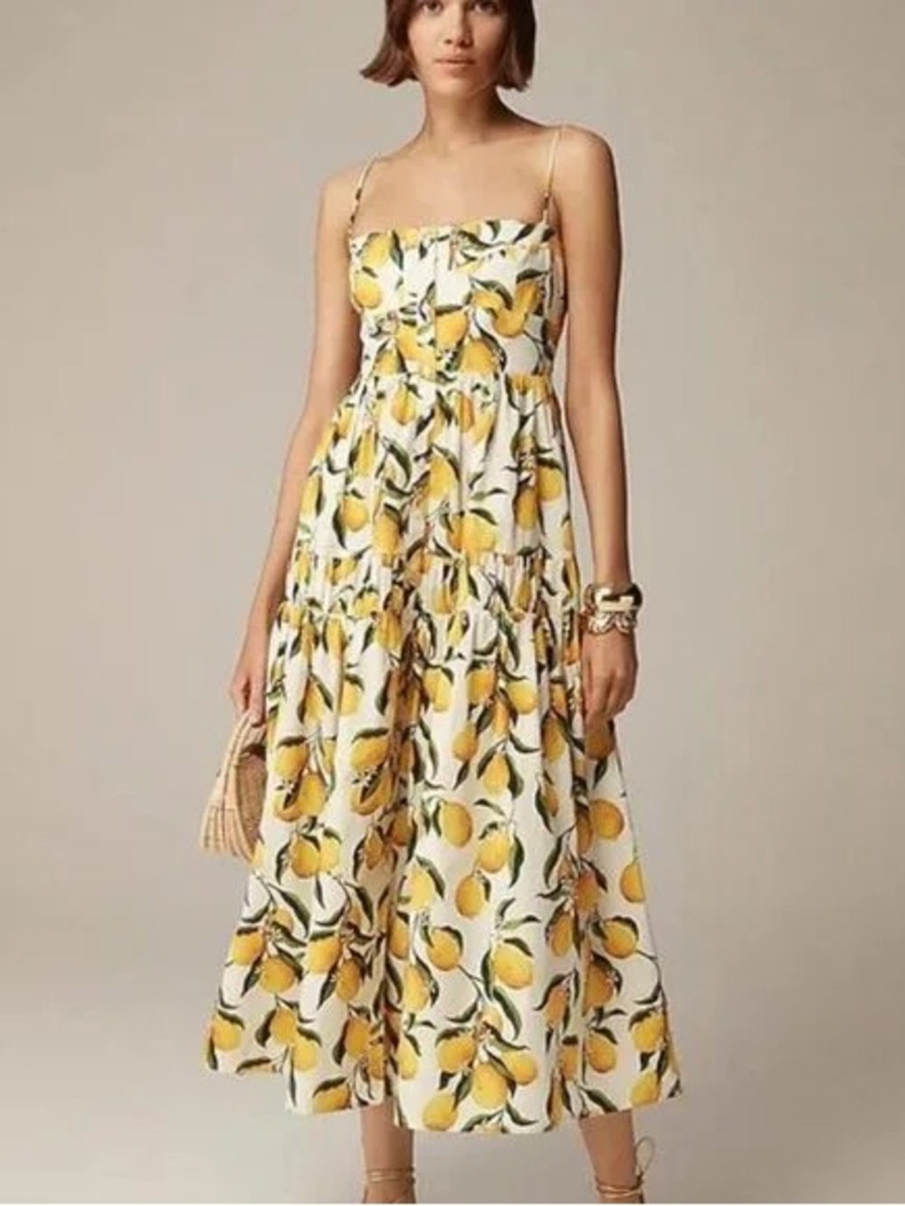 J. Crew Lemon-Print Midi Dress in Yellow and Green